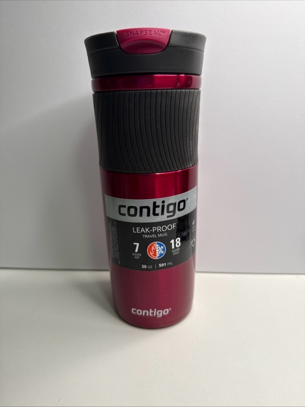 Contigo SnapSeal 20oz Travel Mug - Metallic Red with Black Grip NWT spill proof